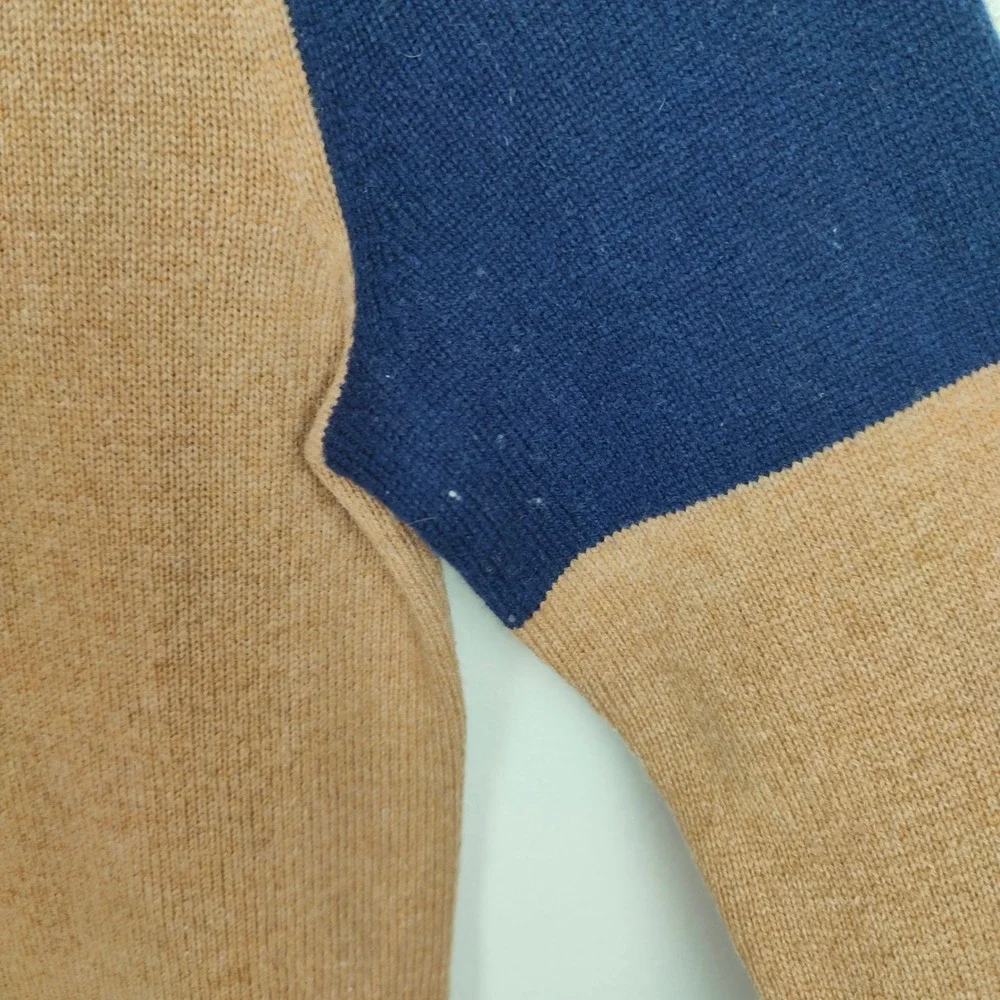 J‎ Crew Sweater Mens Small Colorblock Merino Wool Blend Sweater Navy Tan Grey